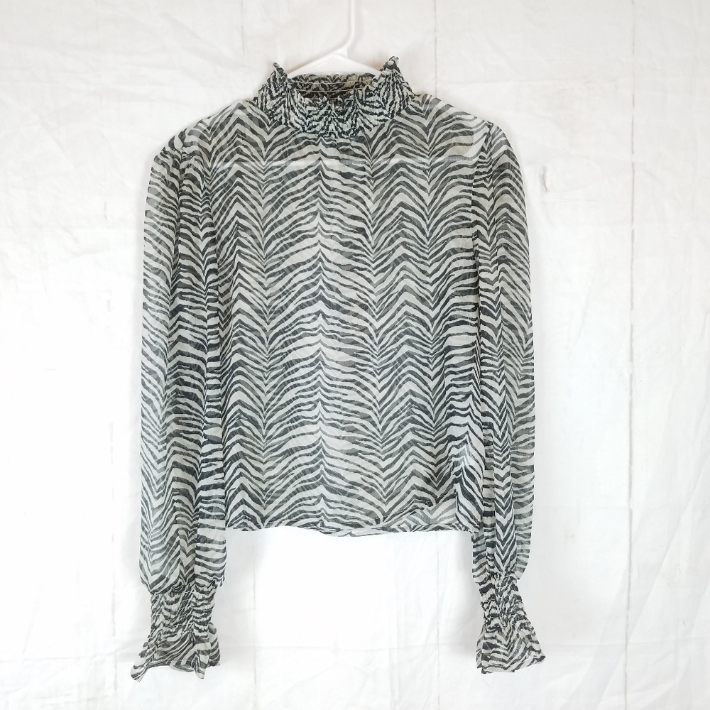 Blue blush sheer zebra print top